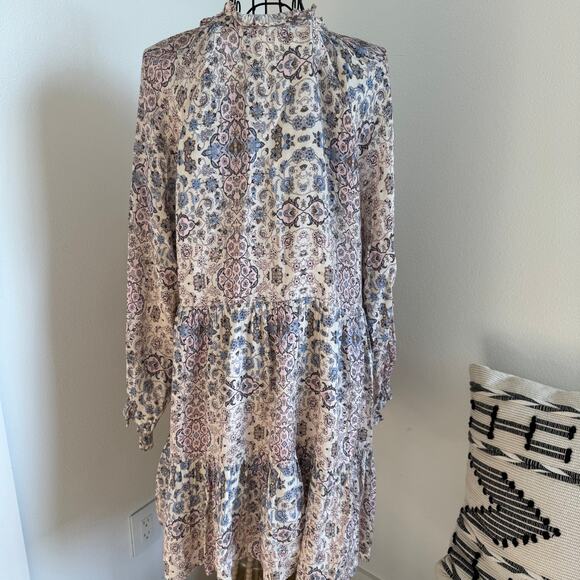 Roller Rabbit Floral Print Boho V-Neck Long Sleeve Tassel Mini Dress Small - Picture 5 of 11